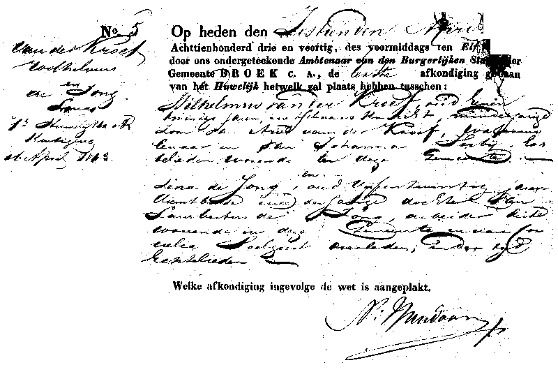 18430523 huwAK 1 akte 5 Wilhelmus vd Kroef - Lena d Jong